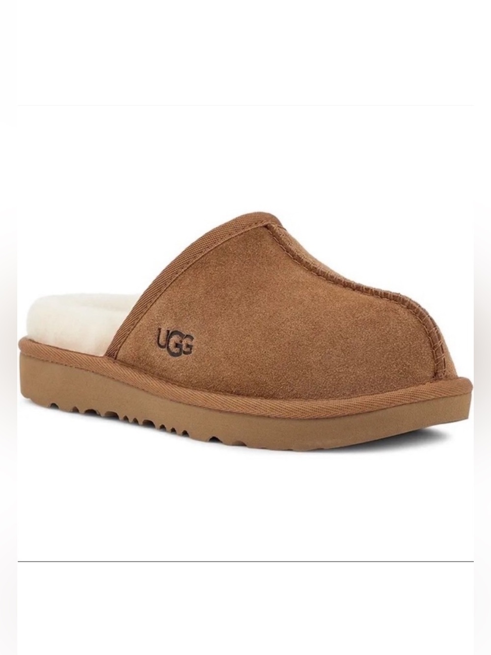 UGG Keegan Chestnut Suede Shearling Slide Slippers Kids 10M Cozy House Shoes